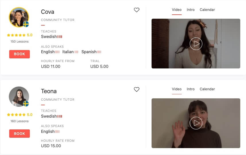 Swedish tutors on italki app