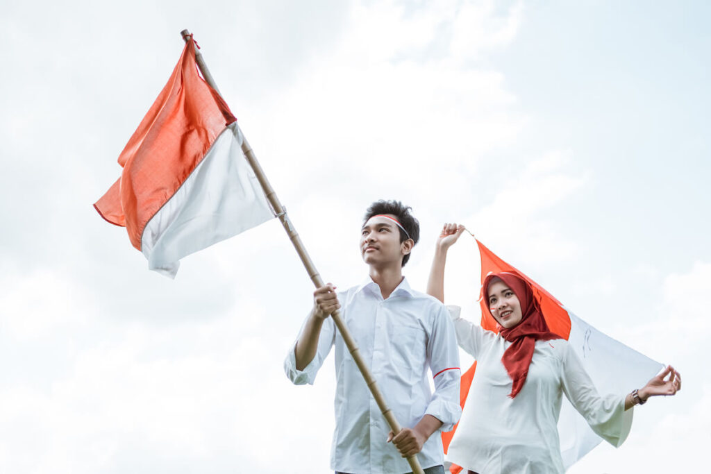couple with indonesian flags
