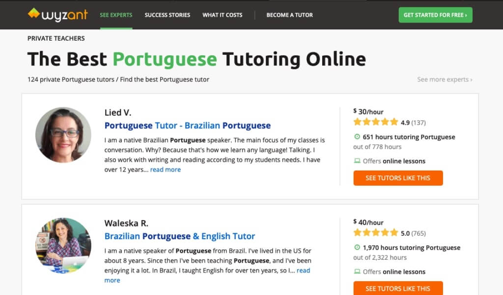 Portuguese tutors on Wyzant