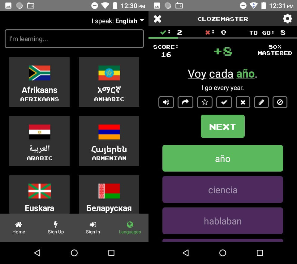 Clozemaster app to learn Ukrainian