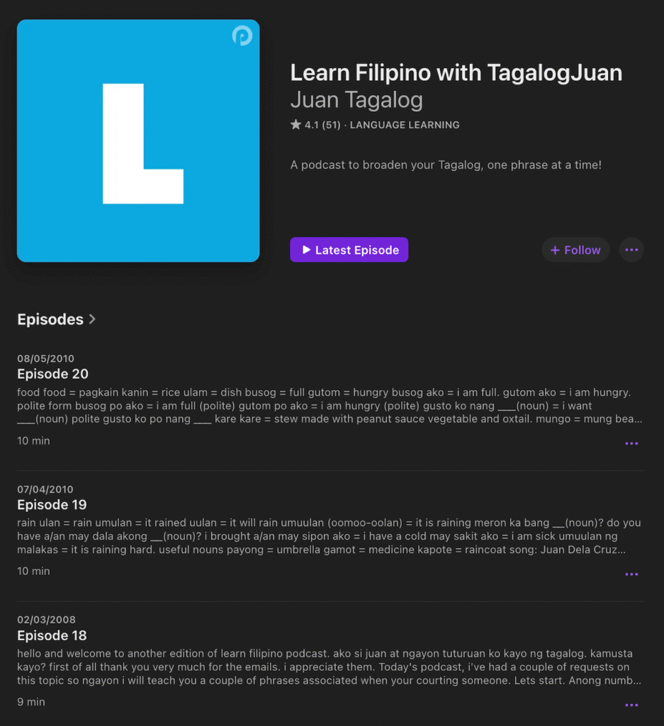 Learn Filipino with TagalogJuan podcast