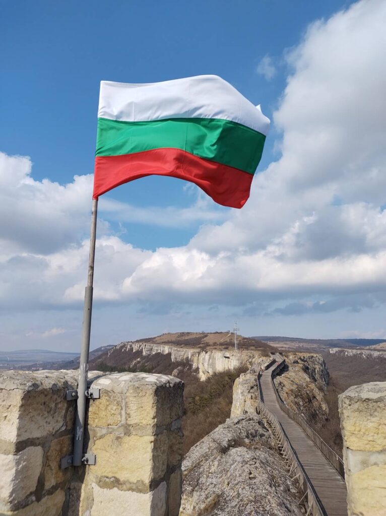flag of Bulgaria hoisted on concrete wall