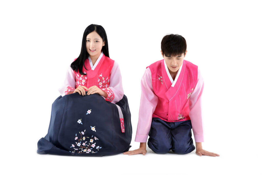 young couple in korea traditional dress