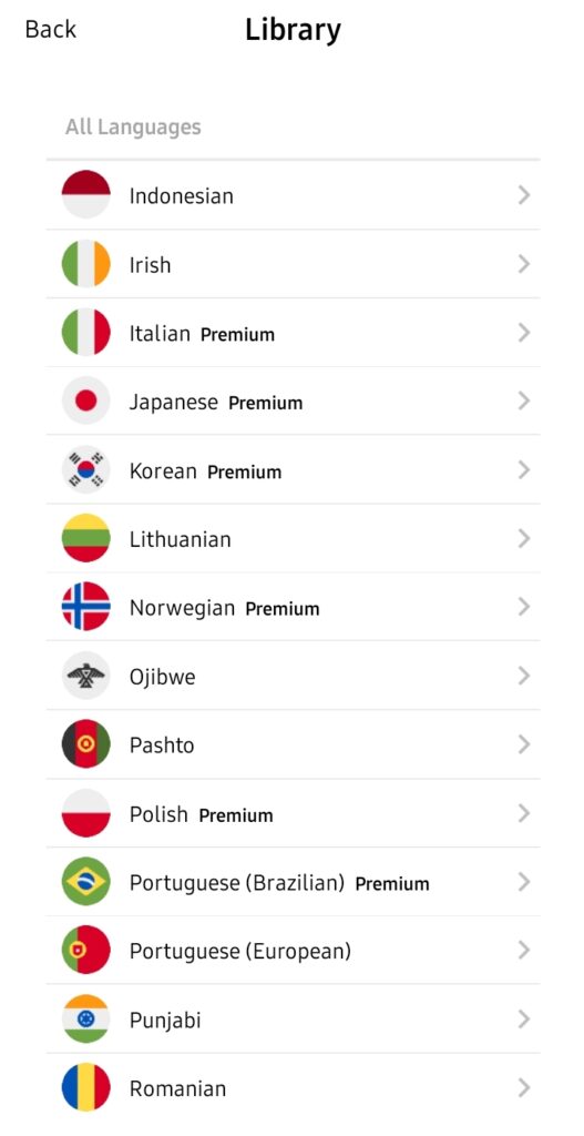 Pimsleur list of languages