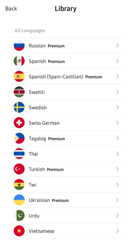 Pimsleur list of languages