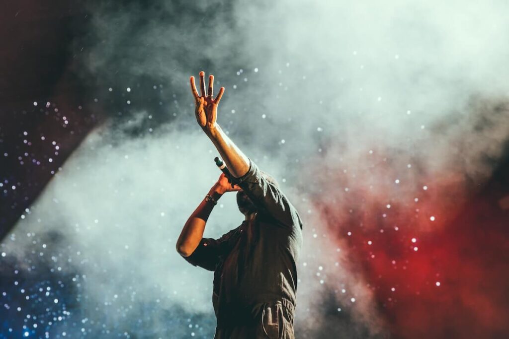 Man holding a concert