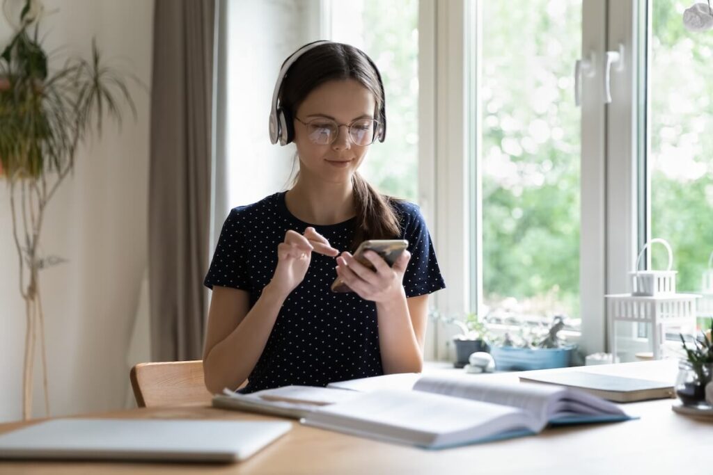 Student learning on phone