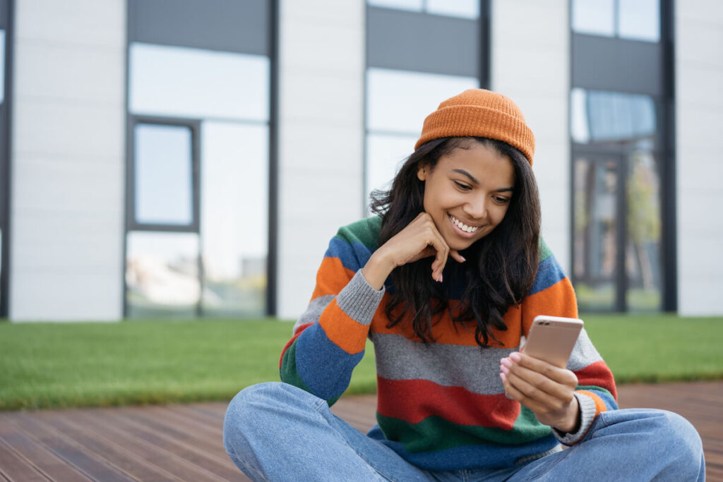 Woman studying with a language learning app