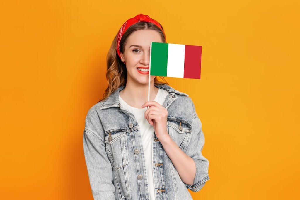 female holding Italian flag