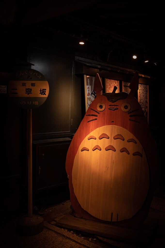 Totoro wooden standee at night