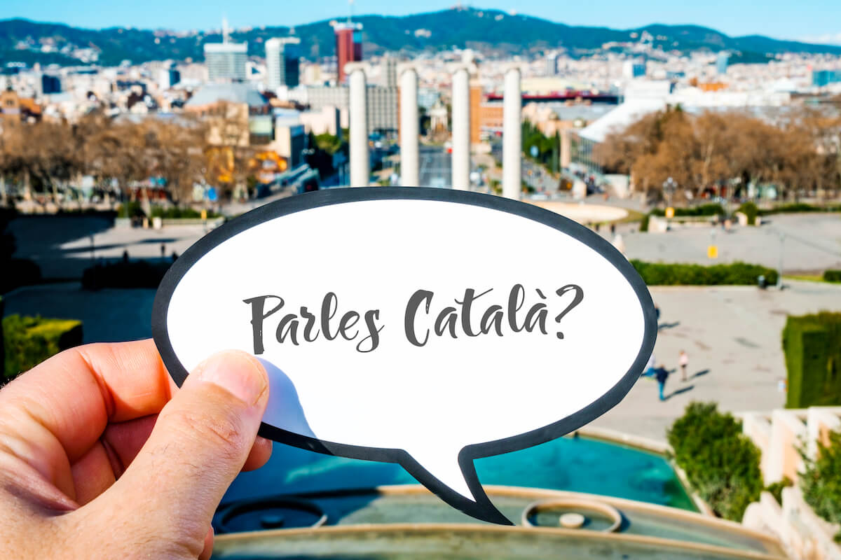 dialogue bubble saying "parles catala?"