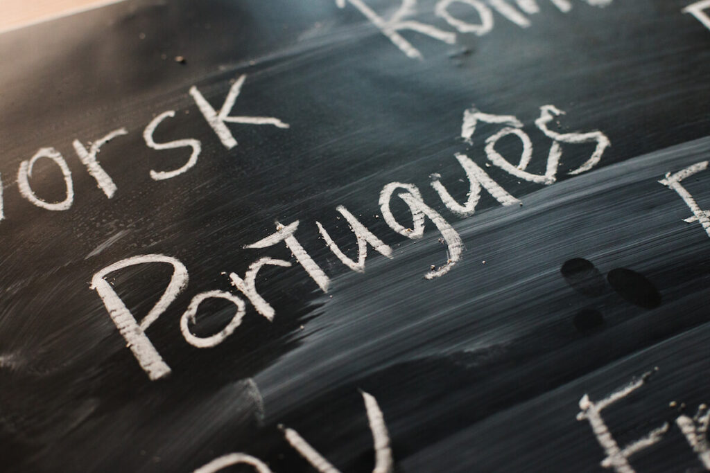 Portugues inscription on a black chalk board