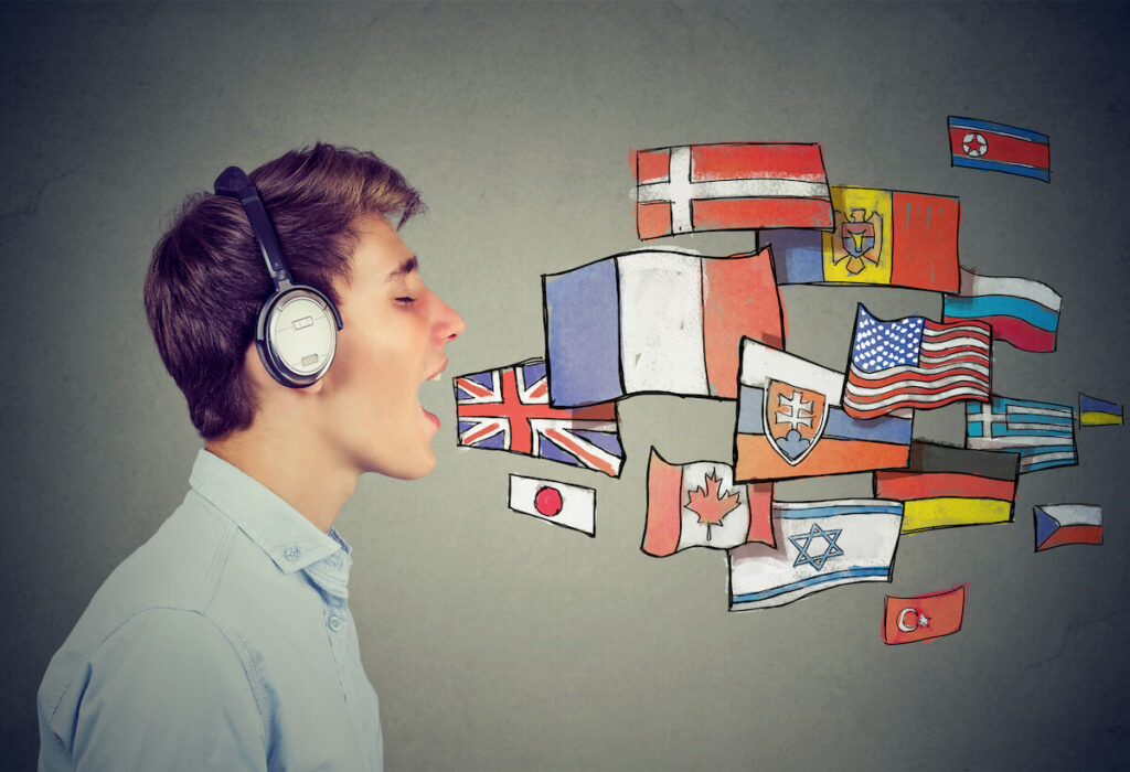 young man speaking different languages