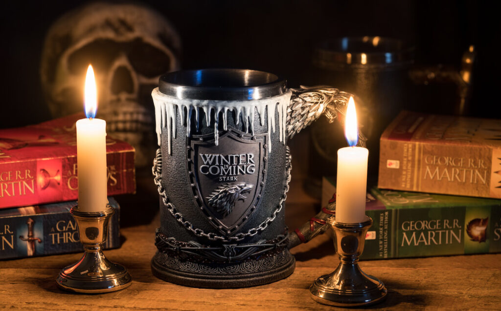 Official Winter is Coming tankard from HBO Series the Game of Thrones with books and skull