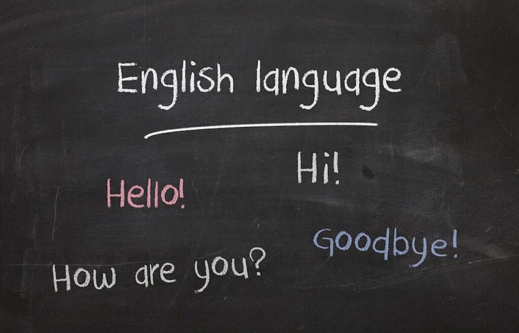 English words on blackboard
