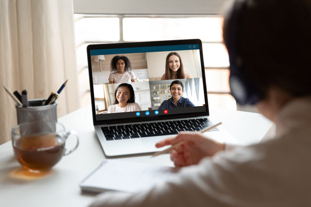 group of online students on video call