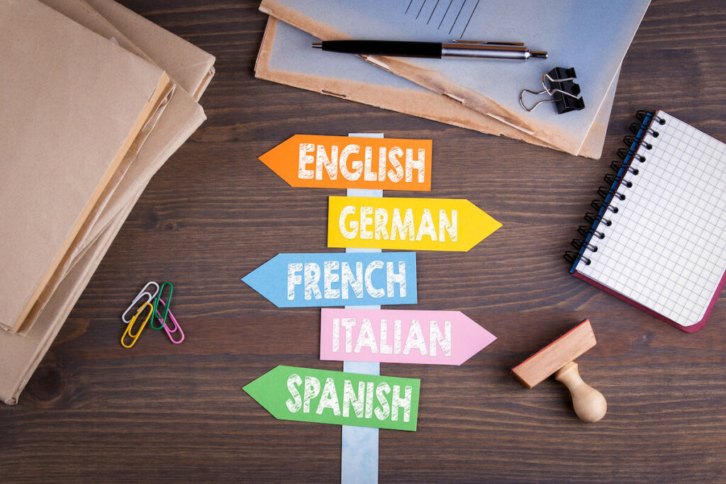 colorful signs with various languages
