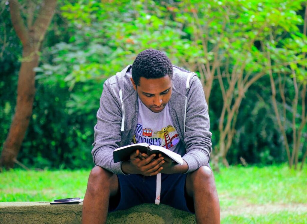 man reading a book