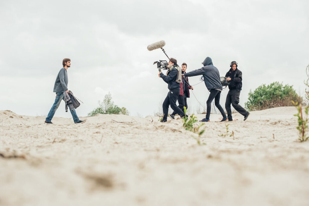 film crew walking