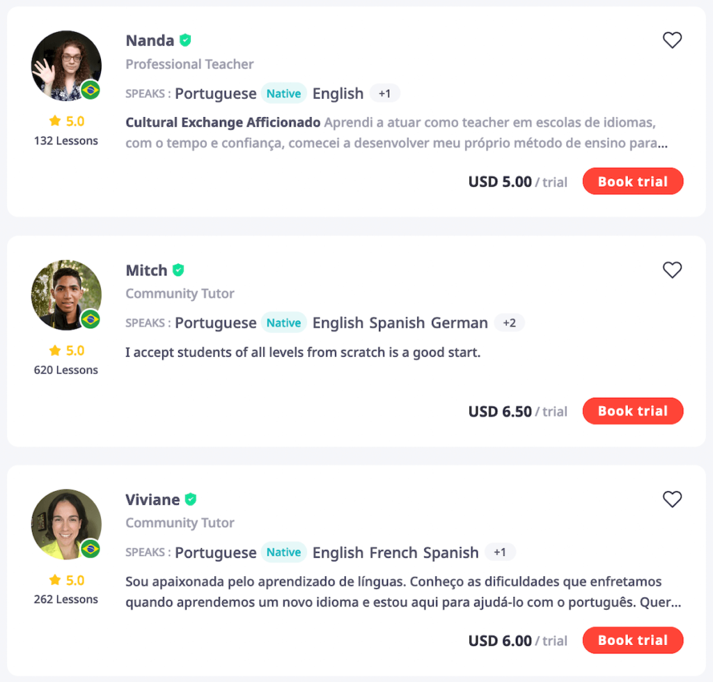 Portuguese tutors on italki