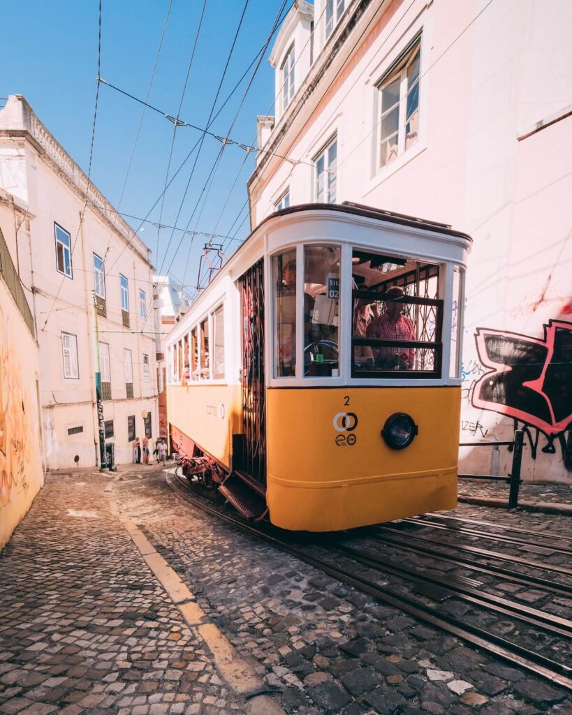 yellow tram in Lisbon