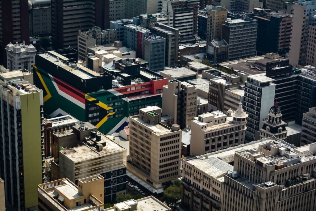 aerial view of city center in Johannesburg, South Africa