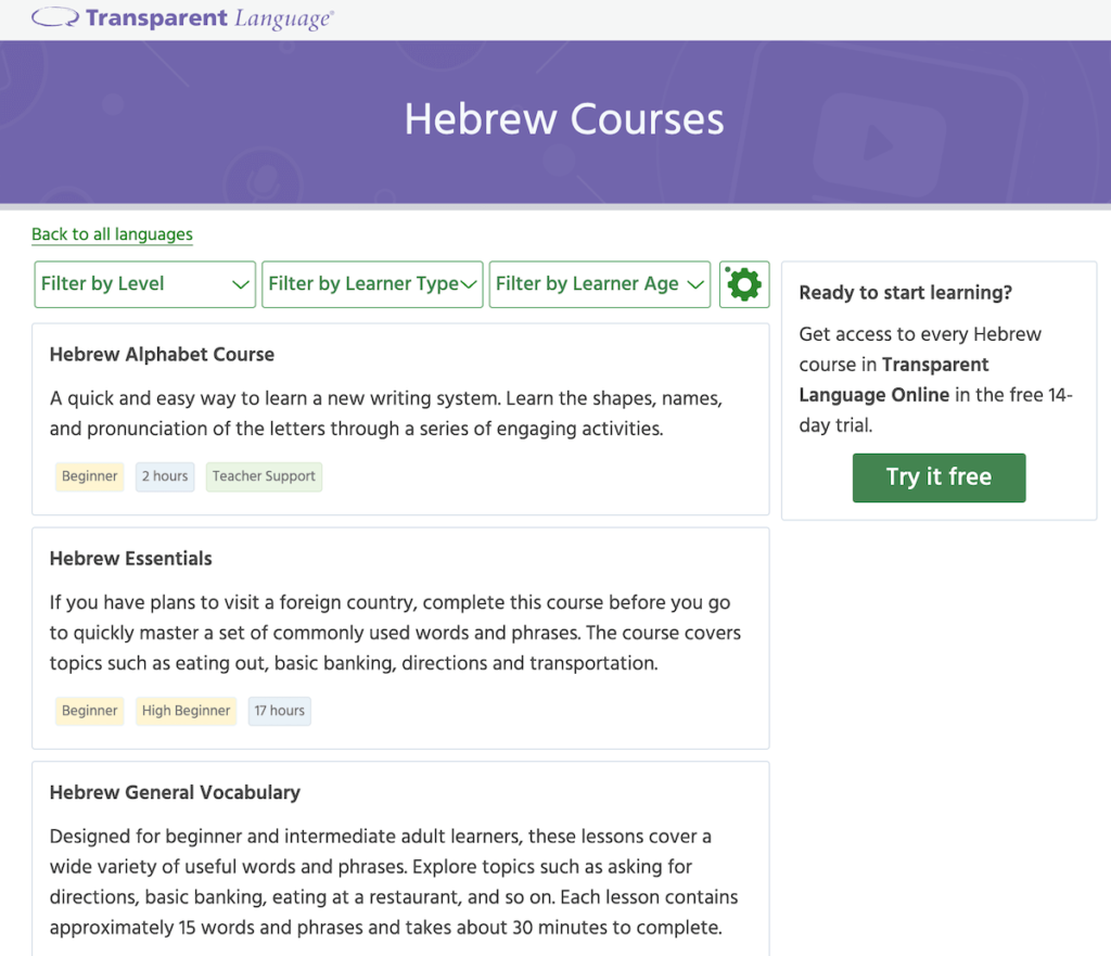 Find Hebrew tutors on Transparent Language