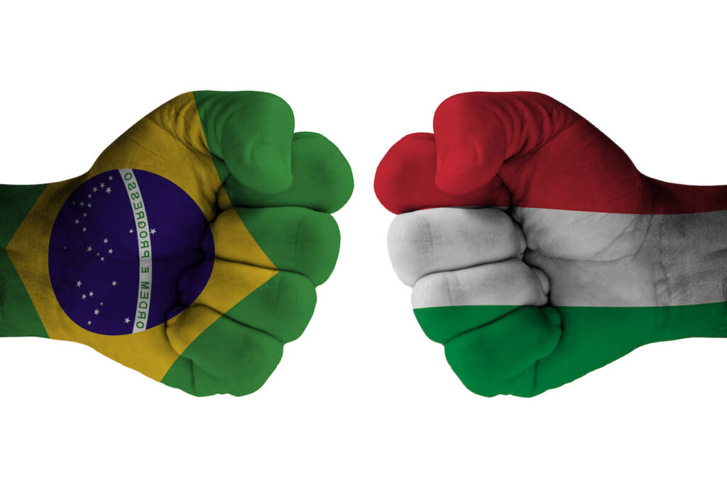 brazil and italy opposing painted fists