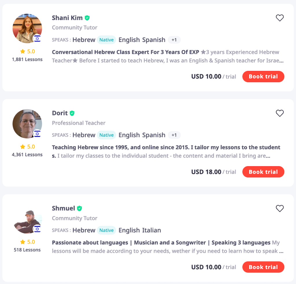 Find a Hebrew tutor on italki