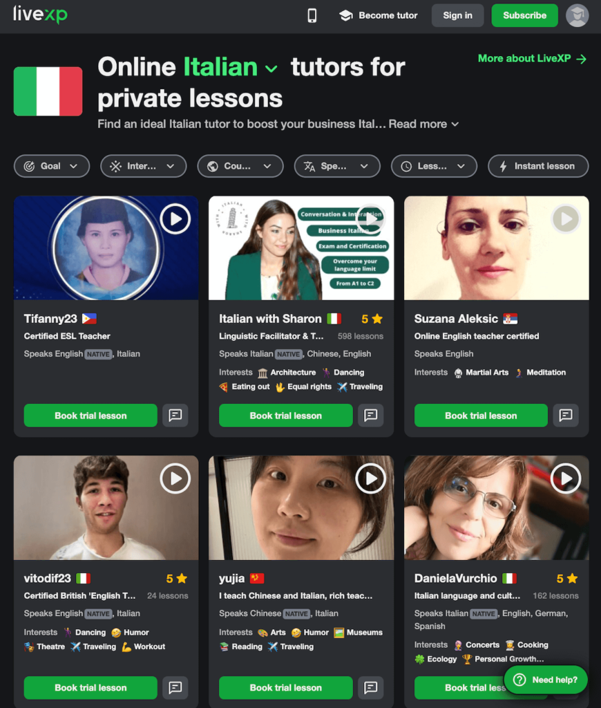 Hire Italian tutors on LiveXP
