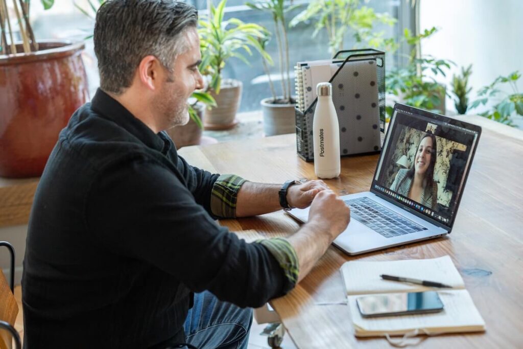 man and woman on video call