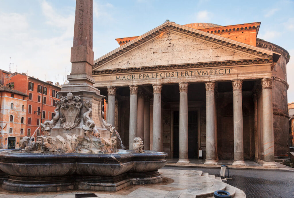 Fontana dei Pantheon fountain in front of the Pantheon in Rome, Italy
