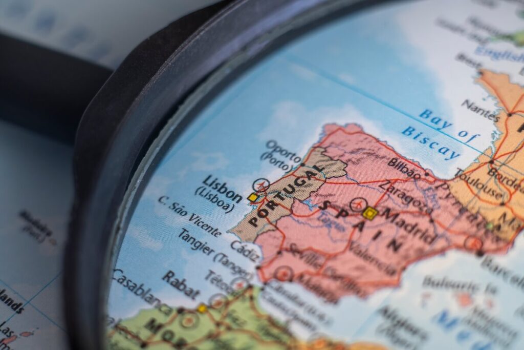 Spain and Portugal on map