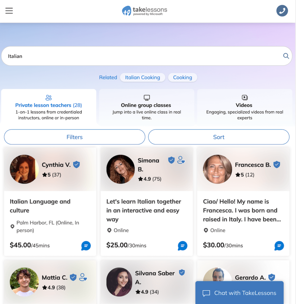 Hire Italian tutors on TakeLessons