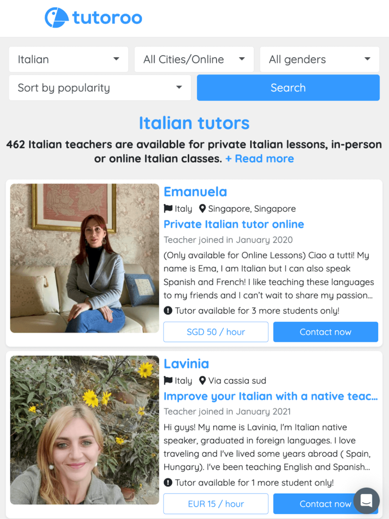 Hire Italian tutors on Tutoroo