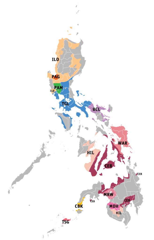 map of auxiliary languages in the Philippines