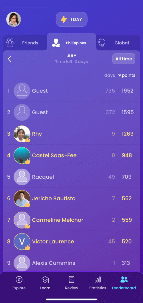 Mondly leaderboard