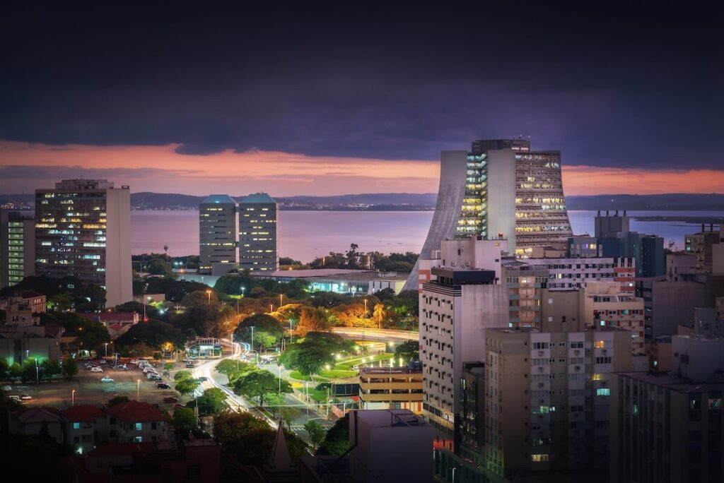 Aerial view of Porto Alegre at night