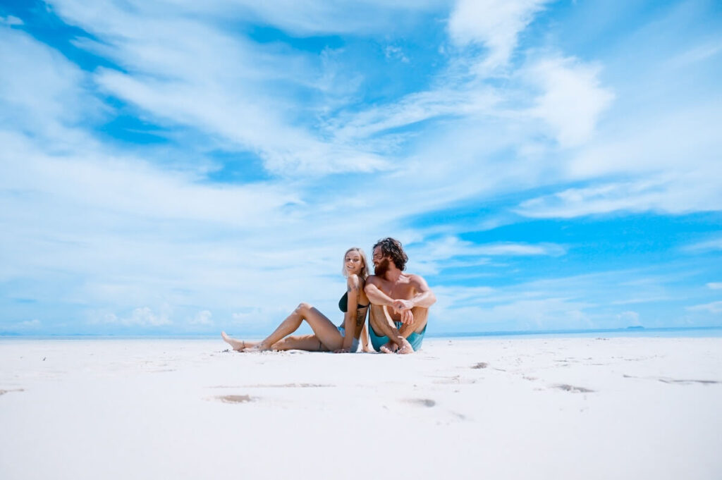 couple posing at beach