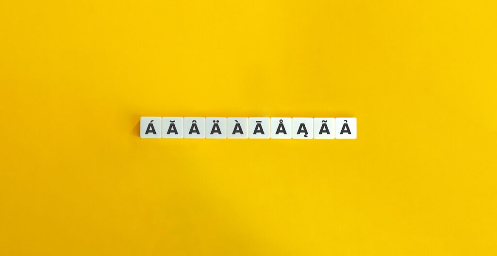 row of diacritics on letter a blocks