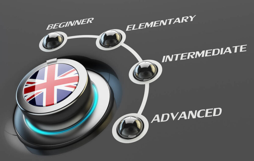 switch knob button with UK national flag and skill levels of proficiency