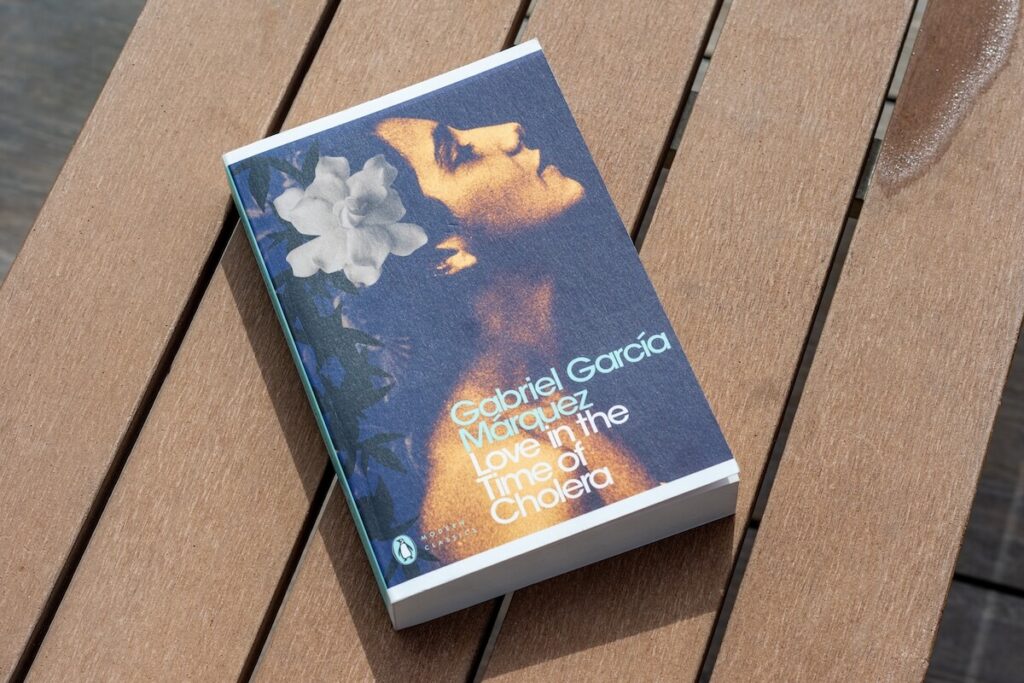 Gabriel Garcia Marquez's Love in the Time of Cholera novel on the wooden table