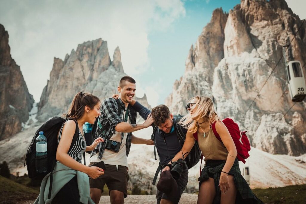 friends mess around at hiking trail