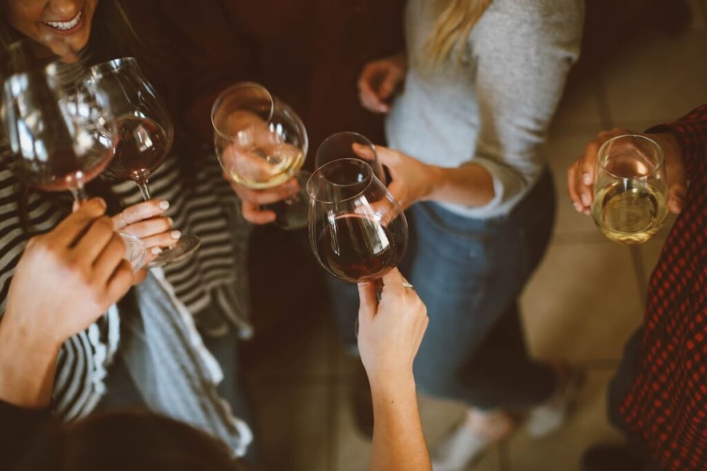 group of friends raising a toast