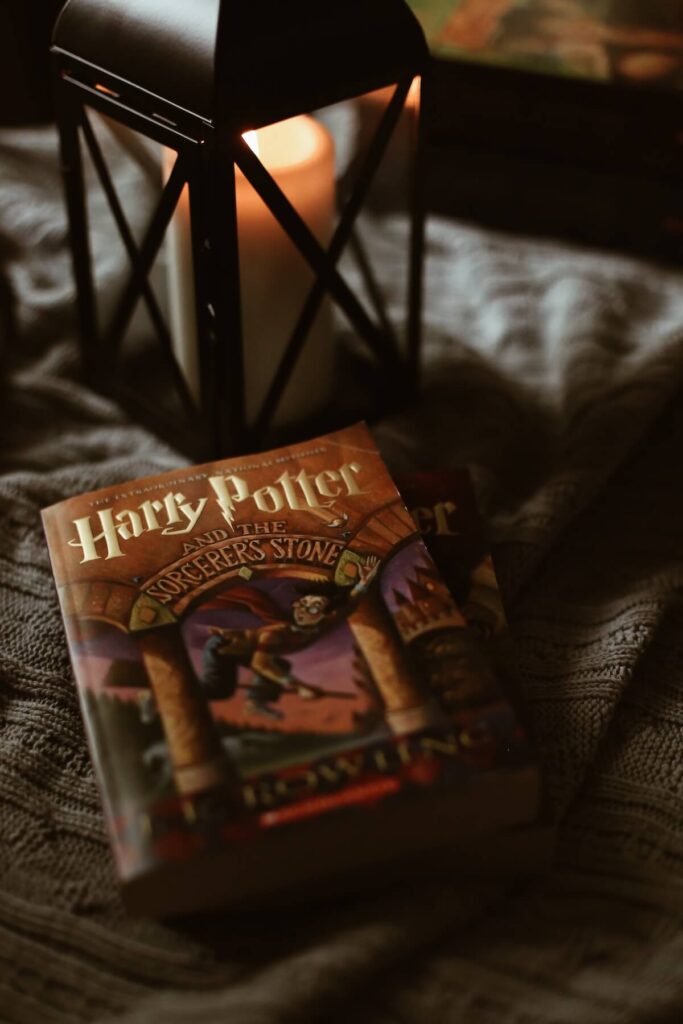 harry potter book on desk