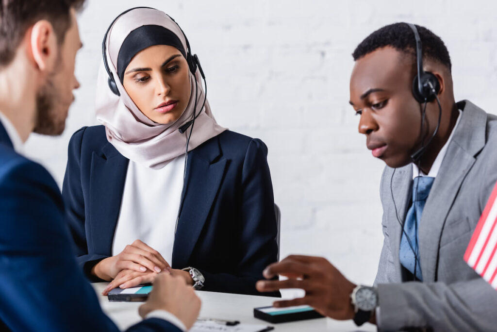 international meeting with the aid of interpreter
