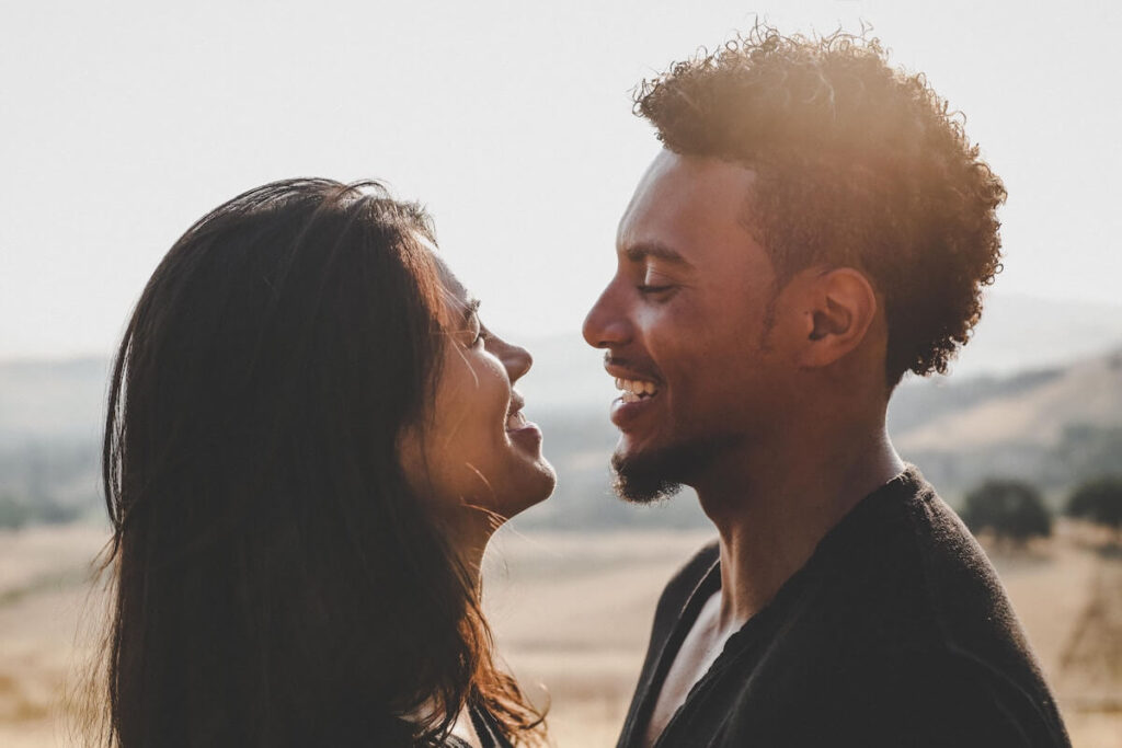 loving couple on a mountainous landscape
