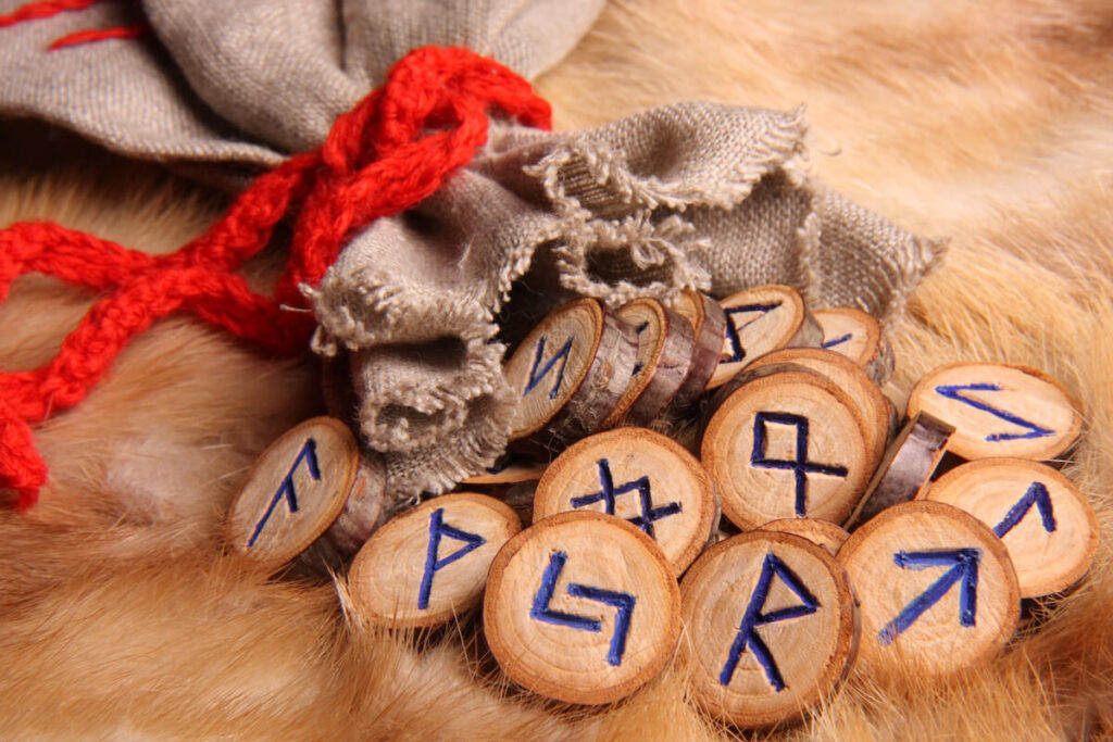 set of rune beads on furry surface