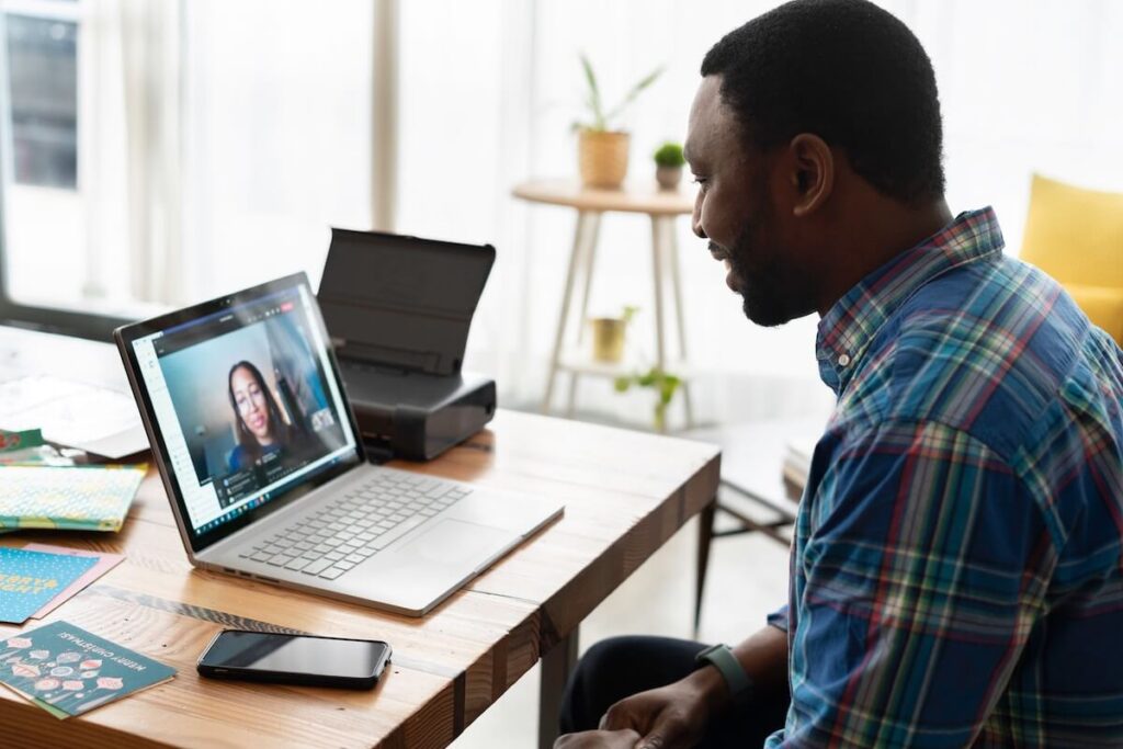 man and woman on video call