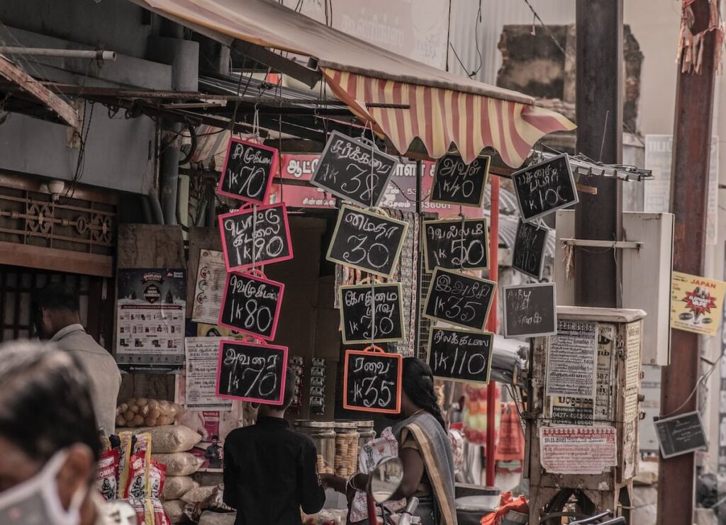 tamil price signs at street market